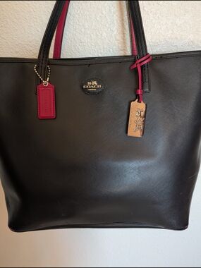 Coach Black Tote with Hot  Pink Trim and Tags